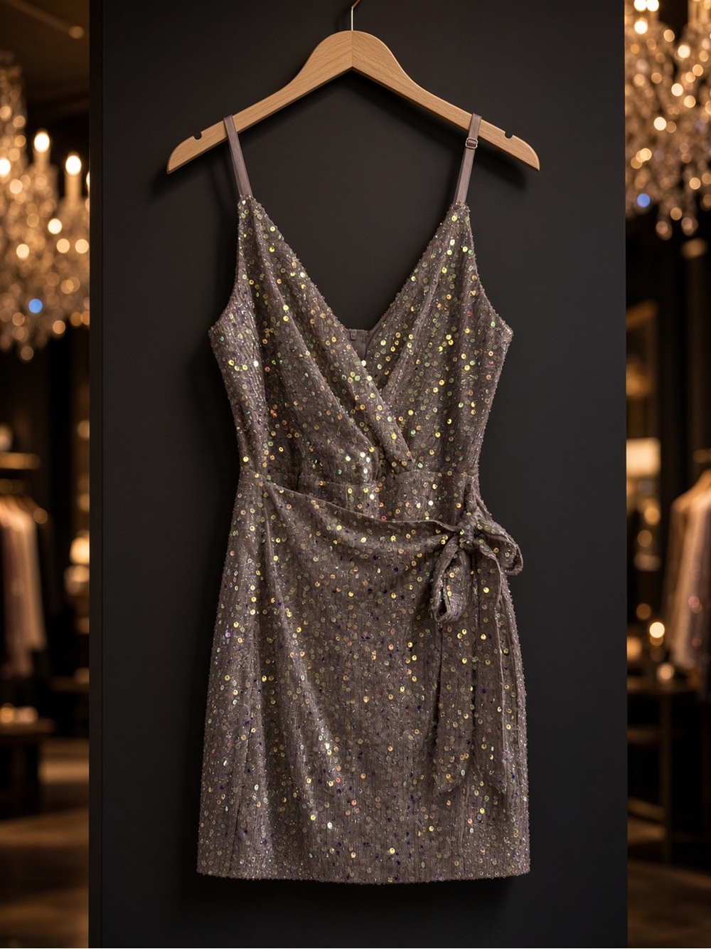 SLEEVELESS SEQUINS WRAP ROMPER Large